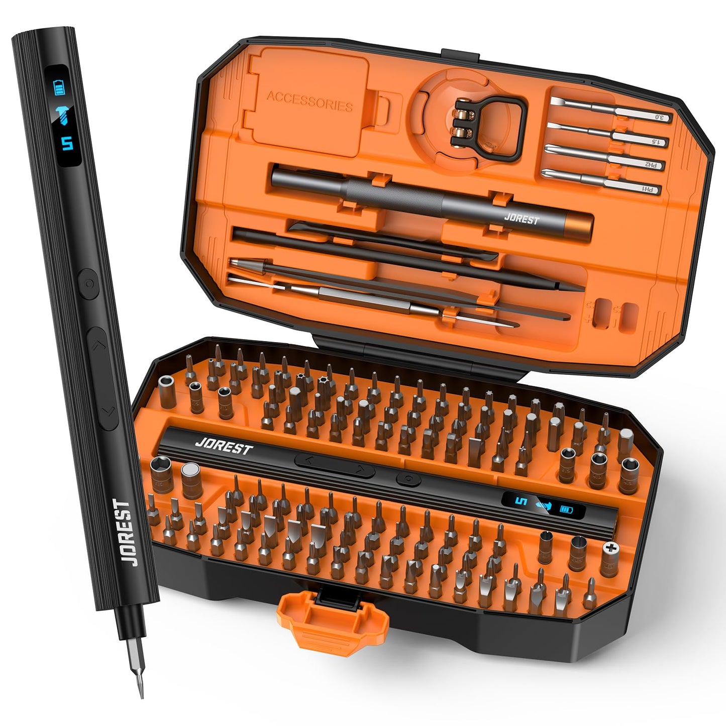 JOREST 155 in 1 Mini Electric Screwdriver Cordless, Rechargeable Precision Power Screwdriver Set, Gifts for Men, Magnetic Repair Tool Kit for iPhone, PC, Laptop, MacBook, PS5, Xbox, Glasses, Watches