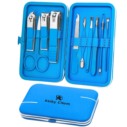 Manicure Set, Travel Mini Nail Clippers Kit Pedicure Care Tools, 10pcs Stainless Steel Grooming kit (Pink)