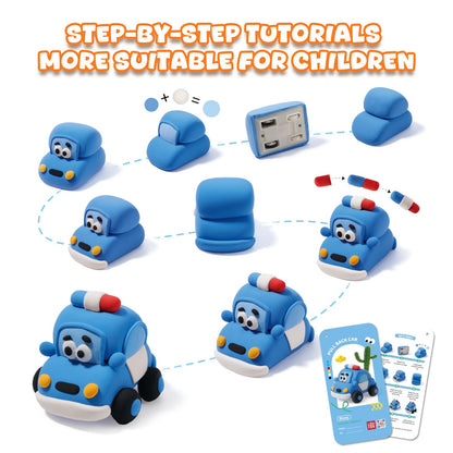 Air Dry Clay Kit for Kids - Pull Back Car Making, 3 Boxes Modeling Clay with Sculpting Tools, Base, Backing Board, Tutorial, Ultra Light & Soft, Non-Toxic & Safe, Creative DIY Arts and Crafts Toys