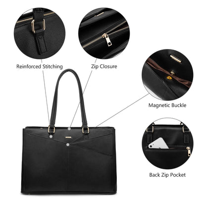 LOVEVOOK Laptop Tote Bag for Women 15.6 Inch Waterproof Leather Computer Bags Business Office Work Briefcase Black