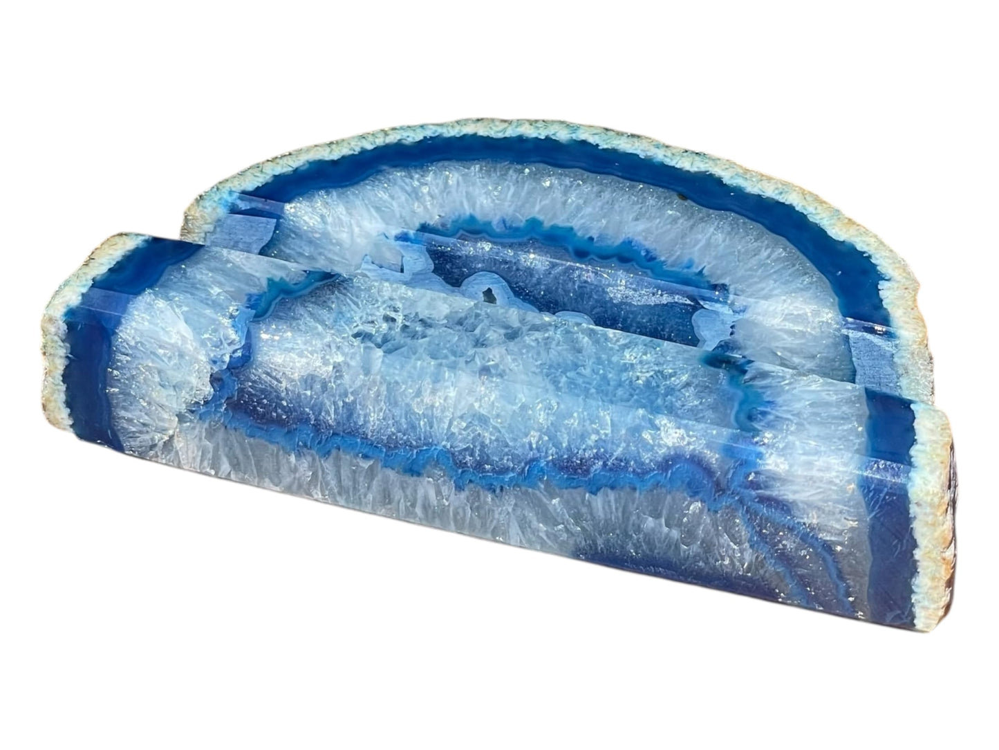 Craftsman Stoneworks Handcrafted Blue Agate Business Card Holder from Brazil - Elegant Desk Organizer and Display Stand for Women and Men - Unique Stone Art Piece (Blue)