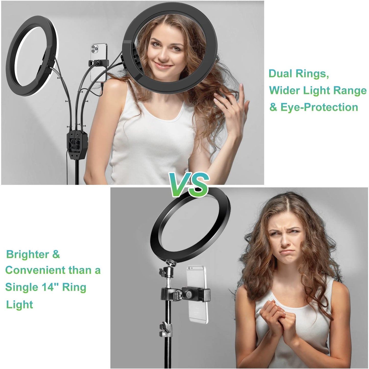 SEBIDER 10" LED Ring Light with Tripod Stand & Phone Holder,Dual LED Ring Lights Dimmable with 5 Light Modes(2700-6500K) &12 Brightness for Makeup/Photography/TikTok/YouTube/Selfie Live Streaming