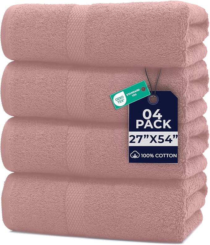 DAN RIVER Bath Towels Set of 4, 27 x 54 Inches, 100% Cotton, Larger & Lighter