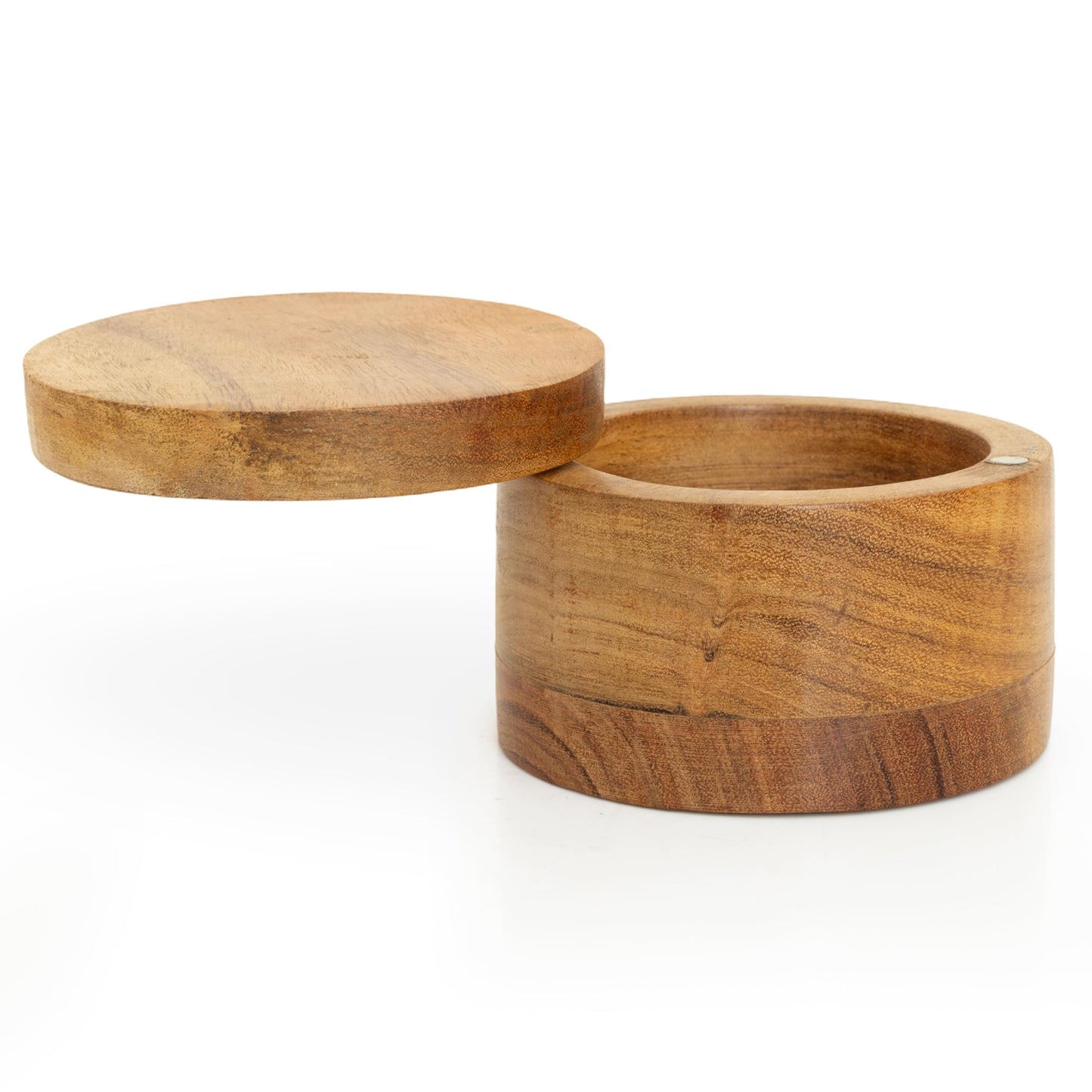 Acacia Wood Salt Cellar & Pepper Bowl With Magnetic Swivel Lid, Spice Storage Box, Wooden Table & Gourmet Salt Jar Keeper For Kitchen Counter, Herb & Seasoning Container Holder, 4 Inch Natural Rustic
