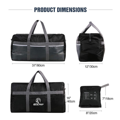 REDCAMP Foldable Travel Bag, 96L Extra Large Sports Bag, Packable Duffle Bag, Lightweight Waterproof Duffel Holdall Bag, Black