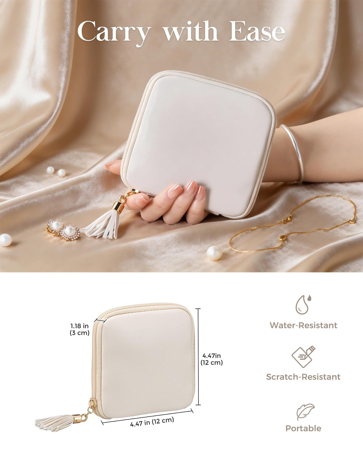 Lolalet Travel Jewelry Case Organizer, Small Jewellery Pouch with Compartments for Storage, Bag for Traveling Women, Packing for Necklaces, Earrings, Bracelets, Gifts for Mom-Cloud White