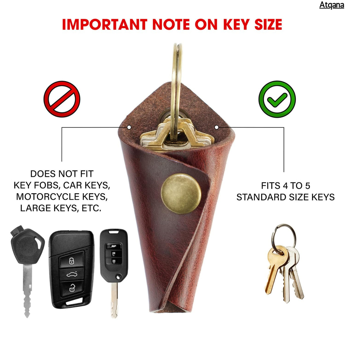 Atqana Leather Key Wrap Cover (Premium Leather) - Key Organizer | Motorcycle Keychain Wrap (Extra Dark Brown) (Brass Button)