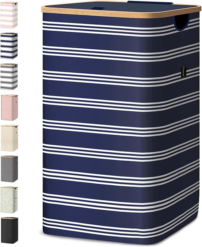 BALEINE Laundry Hamper with Lid, Tall Laundry Baskets with Bamboo Pull Handles
