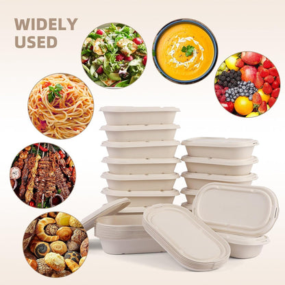 wonmain 50Pcs(24oz) disposable meal prep food containers with lids,microwaveable and freezable compostable, takeaway containers salad for food bowls and bento boxes.