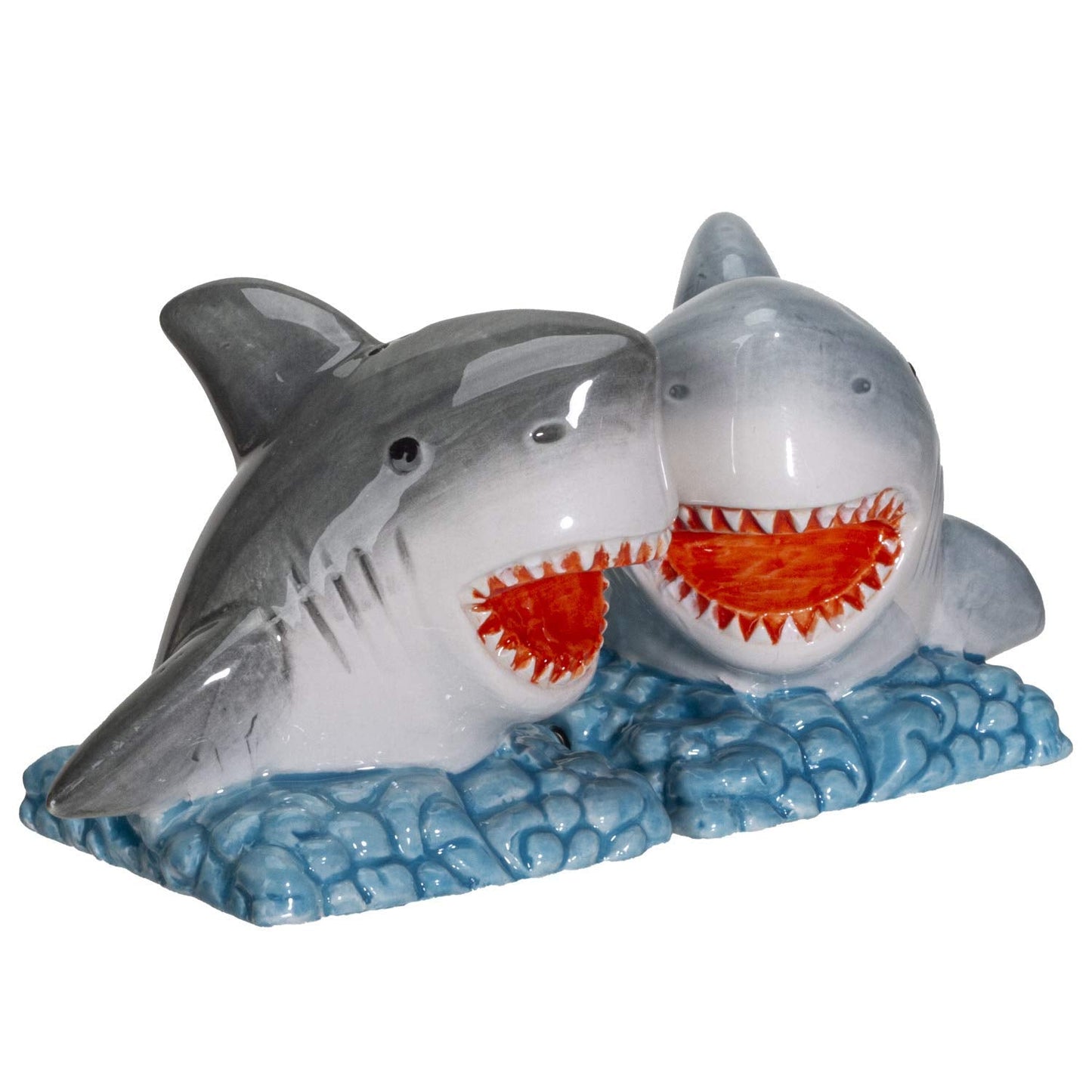 Pacific Giftware Sharks on the Sea Salt and Pepper Shakers Set Ceramic Ocean-Themed Tabletop Seasoning Set Fun Coastal Marine Life Kitchen Decor 2.5"H