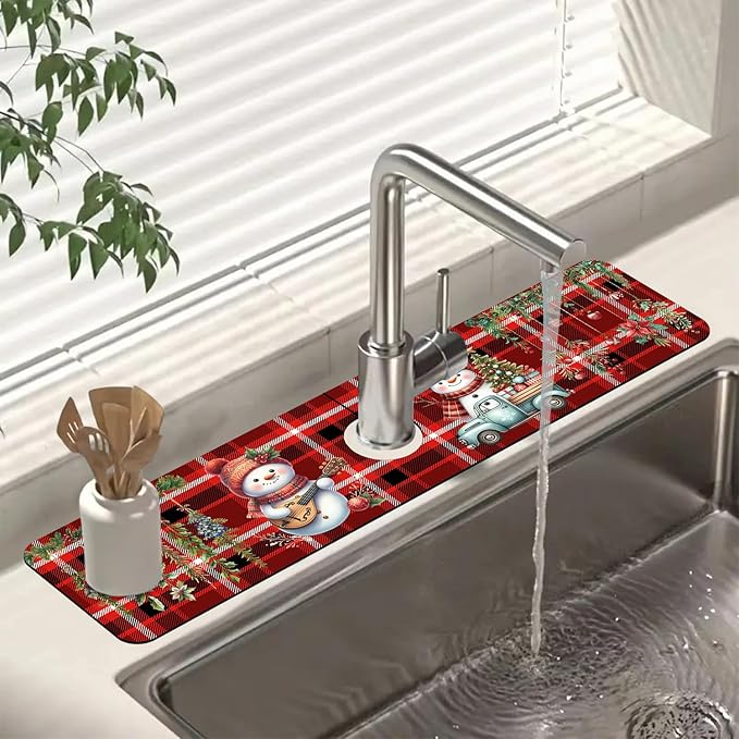 Chrismas Sink Faucet Absorbing Mat Christmas Sink Splash Guard Drying Mat