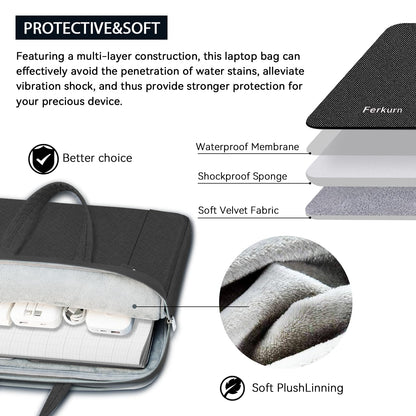 Ferkurn Laptop Bag Case Sleeve 15 15.6 16 inch for Women Men Compatible with 15"/16" MacBook Pro/Air M4/M3/M2/M1, Surface Laptop 6/5 Book, XPS 15, HP Pavilion, Lenovo, Acer, ASUS, Samsung, Black