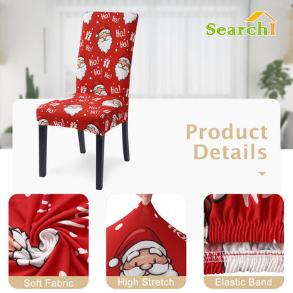 SearchI Christmas Chair Covers Set of 4, Stretch Xmas Kitchen Chair Cover Removable Washable Holiday Parsons Chair Slipcovers for Dining Room, Christmas Decoration, Ceremony(Santa Claus)