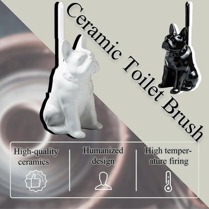 Ceramic French Bulldog Toilet Brush Holder – Cute Bathroom Decor with Hideaway Storage, Space-Saving Design, Premium Ceramic Dog Lover Gift, Includes 2 Durable Scrub Brushes (White)