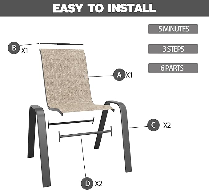 Patio Chairs Set of 4, Stackable Outdoor Dining Chairs for All Weather Textilene Fabric & Metal Frame, Outdoor Chairs Set for Backyard Deck Garden (Brown, Set of 4)