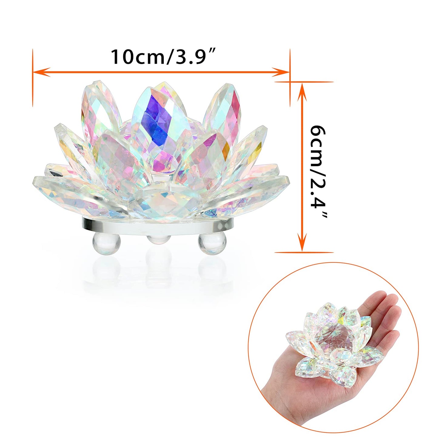 OwnMy 4 Inch Sparkle Crystal Lotus Flower Figurines Decorative Lotus Flower Ornament, Glass Lotus Feng Shui Decor Crystal Flower Paperweight for Home Office Tabletop Centerpieces