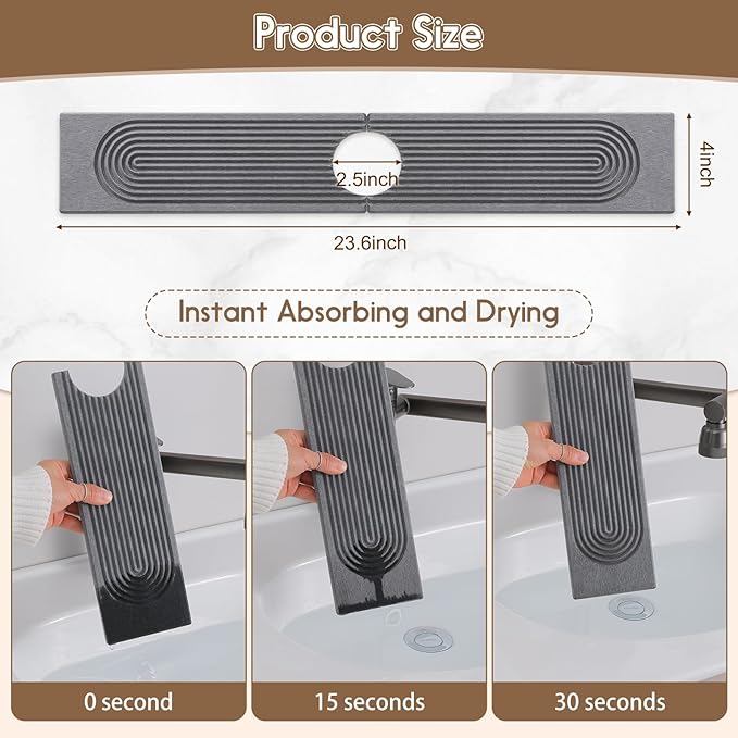 Faucet Mat for Kitchen Sink, Diatomite Quick Drying Tray, 15.8 Inch Kitchen