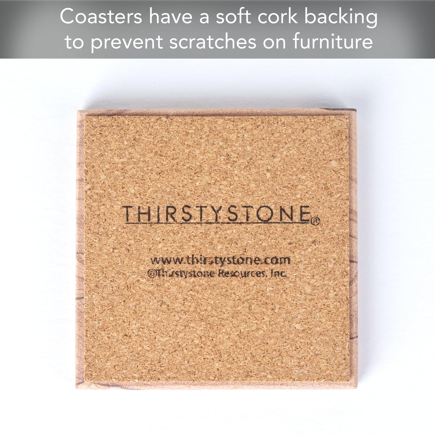 Thirstystone Desert Sand 4 Pack Natural Sandstone Coasters 4” Square Artistic with Protective Cork Backing