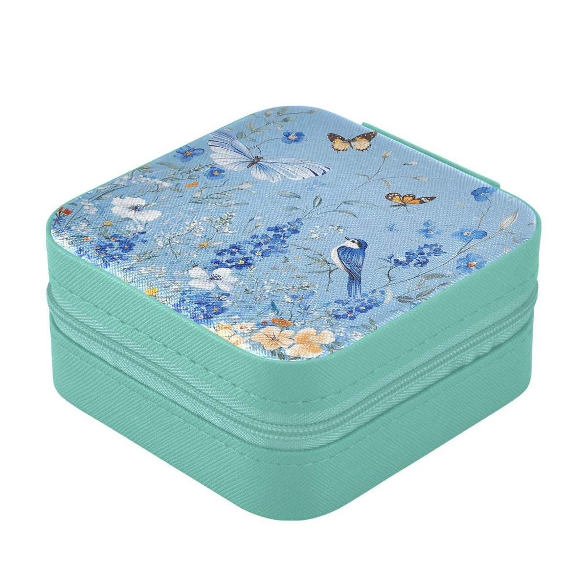 Tatenale Light Blue Floral Bluebonnet Butterflies Travel Jewelry Case Box Small Mini Jewelry Organizer Display Storage for Ring Earrings Necklace Girls Women Men Daisy Green Aqua