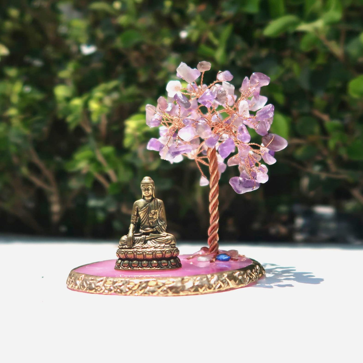 CRUCISRESIN Buddha Statue with Healing Crystal Tree, Tree of Life for Positive Energy. Home Decor Yoga Meditation. Amethyst.(A)