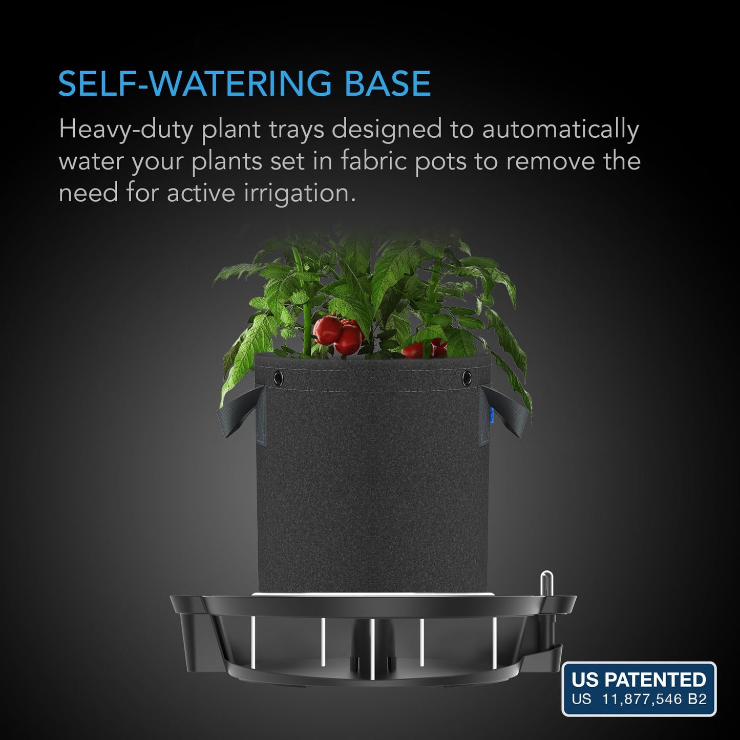 AC Infinity Self-Watering Fabric Pot Base, 4-Pack Auto-Irrigation Water Delivery System with Reservoir Meter, Elevated Plant Saucers for Use in Indoor Grow Tents, Greenhouses, and Outdoor Gardens