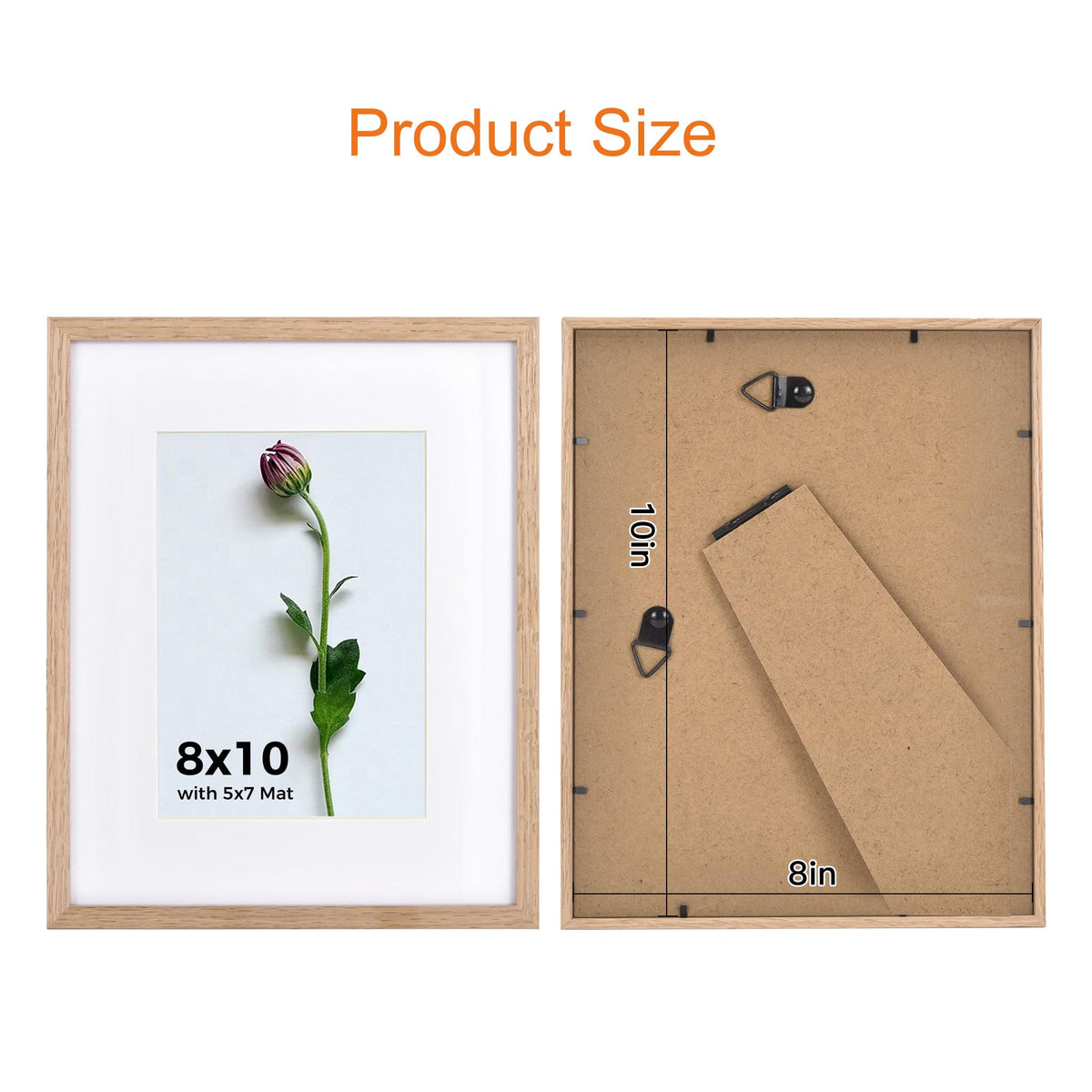 Atryinous 8x10 Picture Frame Set of 6 Solid Oak Wood Photo Frames with Plexiglass Display Picture 5x7 with mat or 8 x 10 without mat Tabletop or Wall Hanging Collage Gallery Wall Decor