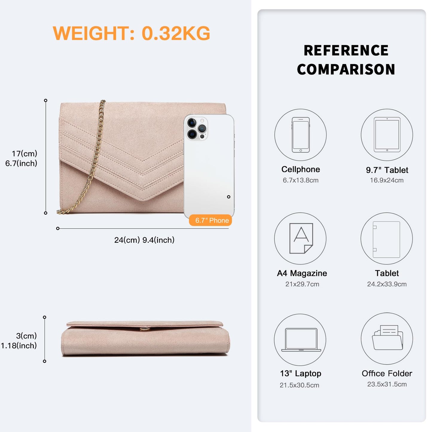Miss Lulu Women's Clutch Evening Bag, Wedding Handbag with Detachable Chain Strap, Shoulder & Crossbody Option