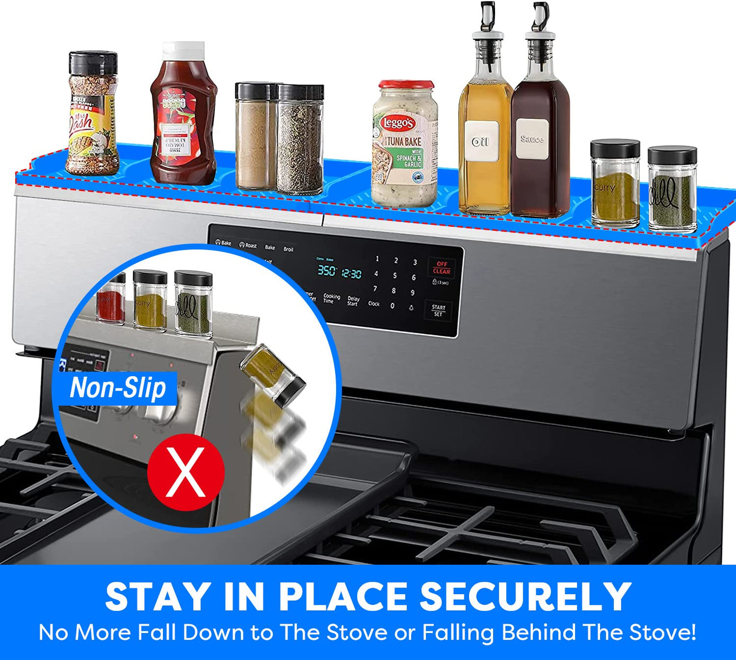 Hydream Stove Top for Shelf Silicone,30 Inch Magnetic Over the Stove Spice Rack of Shelf,Kitchen Organizer Magnet Above Stovetop Flat Back of Storage Suctioned-Blue