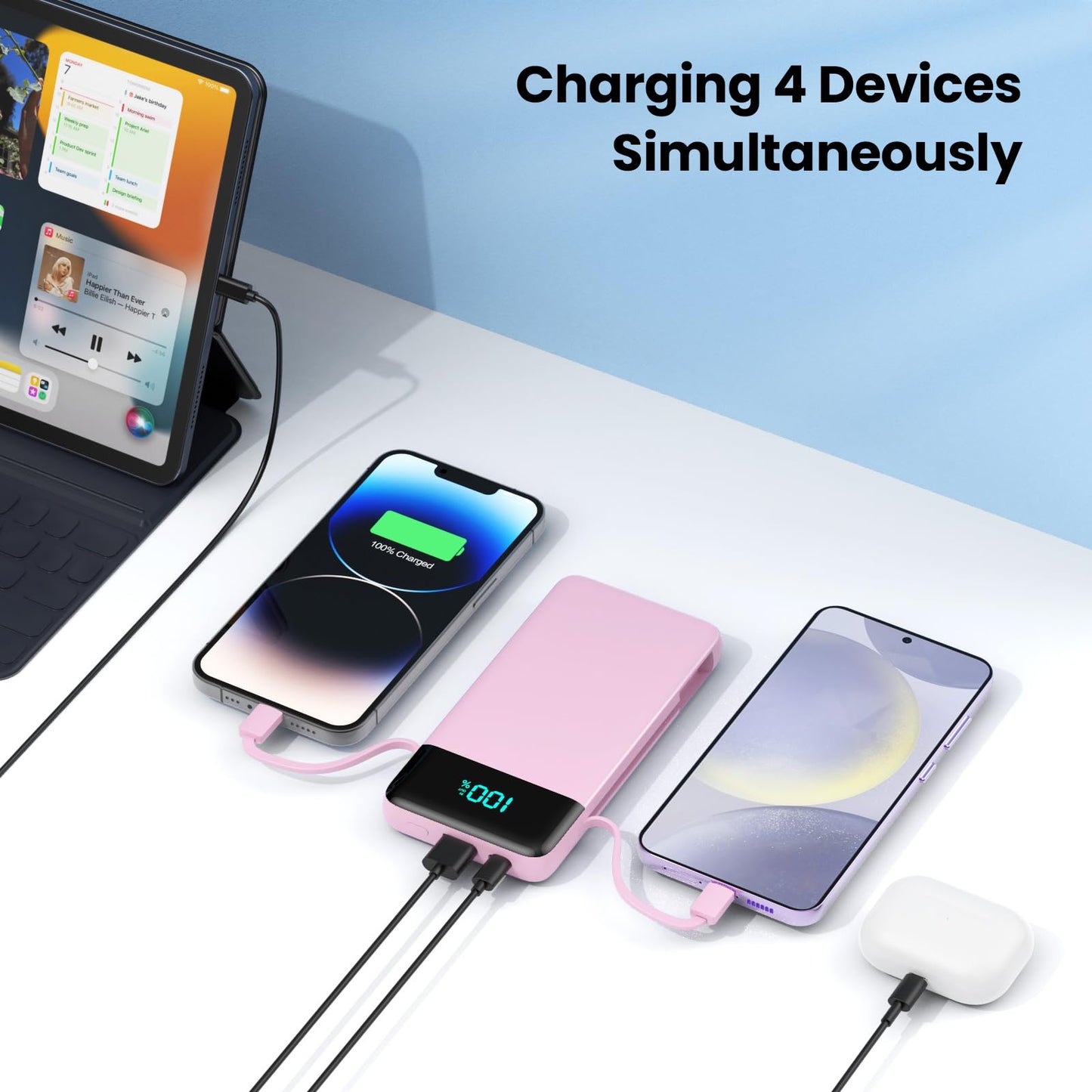 Portable Charger 50800mAh Power Bank with 3 Built in Cables,25W PD QC4.0 Fast Charging USB C Battery Pack,6 Outputs 2 Inputs Travel Essentials Portable Phone Charger for iPhone 17/16/15,Google,Android