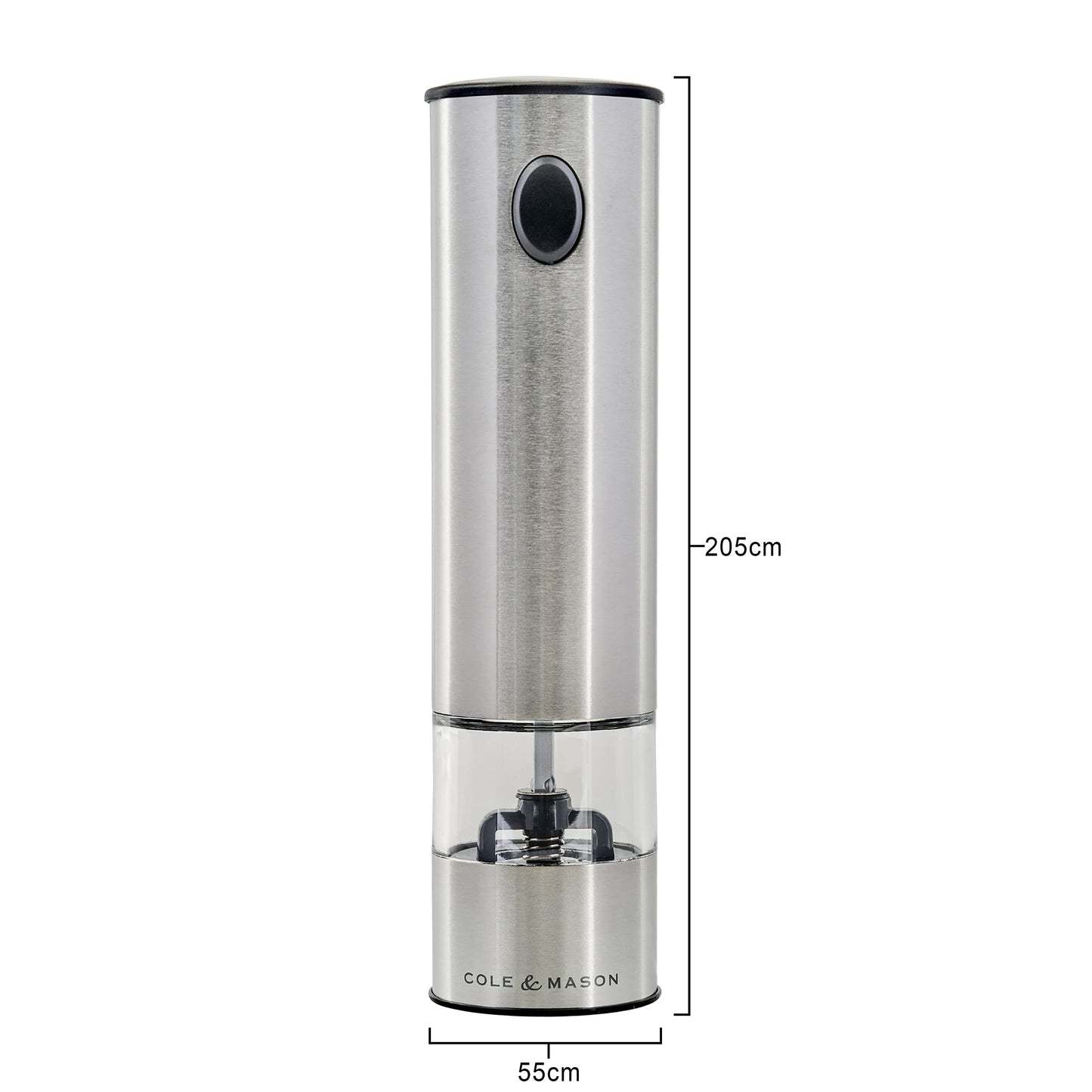 Cole & Mason Battersea Electronic Salt & Pepper Mill - One-Button Salt & Pepper Grinder - Refillable & Adjustable Salt & Pepper Shakers - Kitchen Accessories - Stainless Steel - 1 Pack