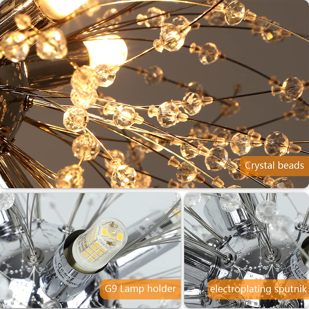 Depuley Crystal Chandeliers, 12 Lights Modern Dandelion Firework Sputnik Chandelier Pendant Light Fixtures for Living Room, Dining Room, Bedroom, Kitchen, Porch, G9 Bulbs