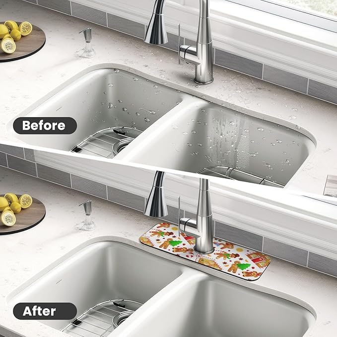 Christmas House Gingerbread Man Furits Kitchen Sink Splash Guard Faucet Mat 1