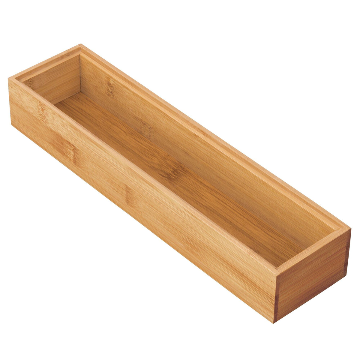 mDesign Slim Wooden Bamboo Drawer Organizer for Office - 12" Long Stackable Storage Box Tray for Desk Drawers/Cabinet - Junk Drawer and Accessories Organization - Echo Collection, 2 Pack, Natural Wood
