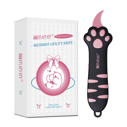 MEOWKIT Cat Paw Box Cutter Retractable with Cat Paw Handle, Multifunctional Knife Set (Black)