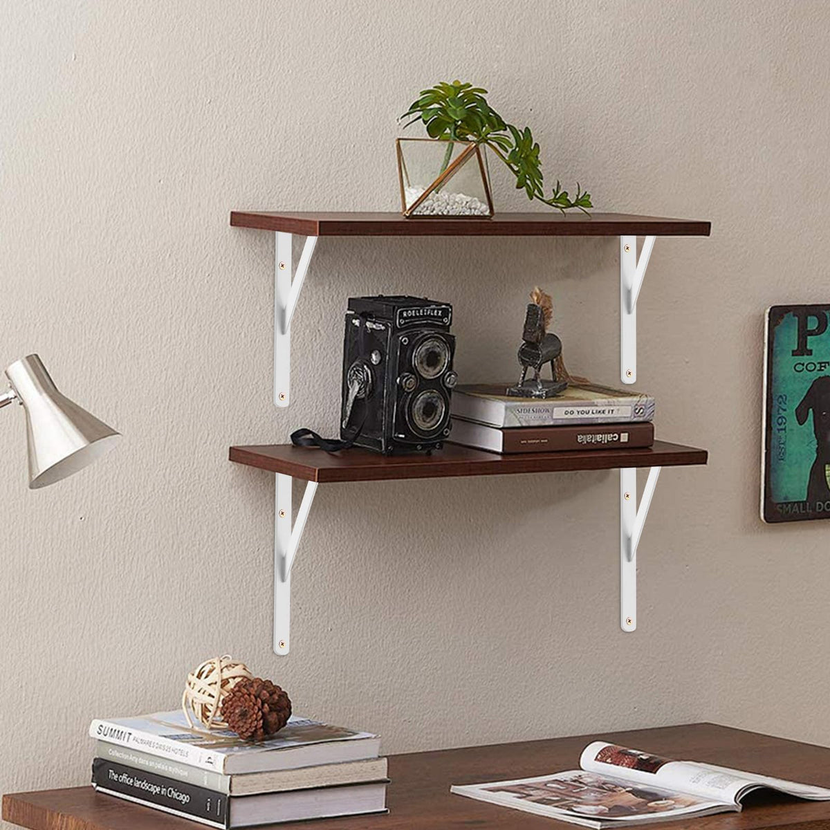 12 Pack L12 x H 8" White Heavy Duty Shelf Brackets with Screws Metal Shelf Brackets Shelf Support Angle Brackets for Shelves L Brackets Heavy Duty Floating Shelf