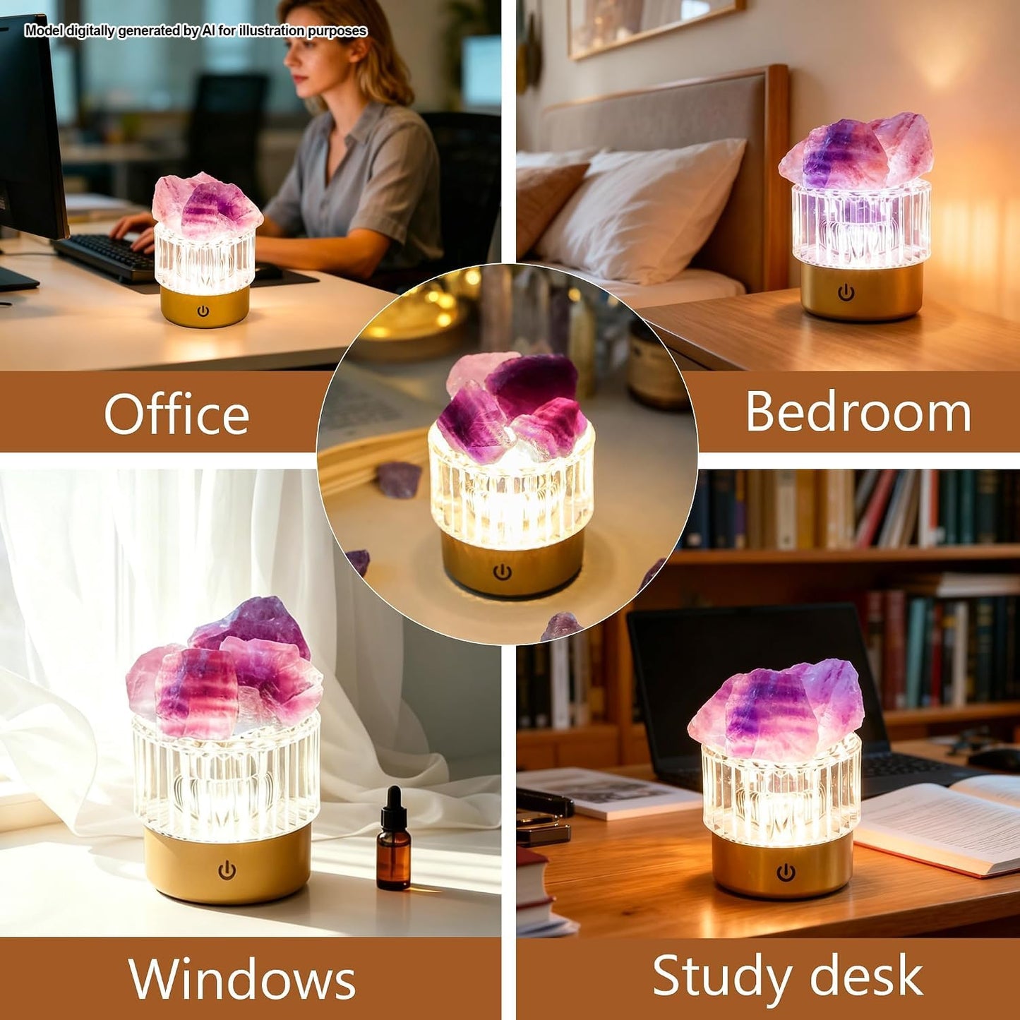 MYDAYS&DESIGN Purple Fluorite Lamp Natural Crystal Lamp, LED Light Dimmer with 3 Levels Cordless, Rocks Lamp Night Light Rechargeable for Room Home Decor Relaxation Ambiance (Purple)