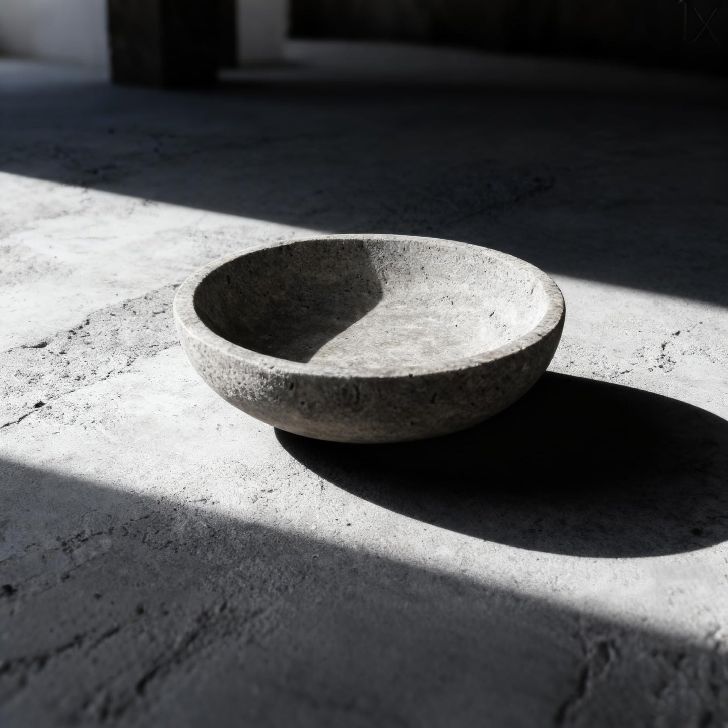 Silver Gray Travertine Bowl, 7.8" Modern Natural Stone Centerpiece for Industrial Home Decor, Handmade Fruit Bowl, Futuristic Tabletop Sculpture,Kitchen Counter, Entryway & Office Desk Organizer