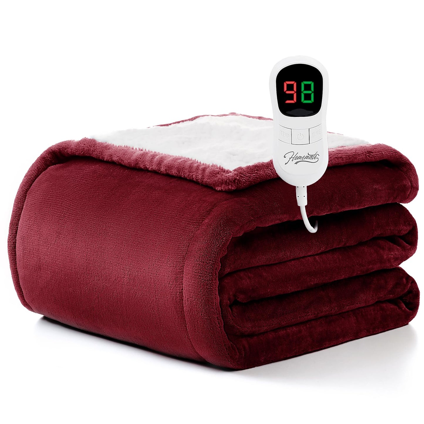 Homemate Heated Blanket Electric Throw - 50"x60" Heating Blanket Throw 1/2/4/6/8 Hours Auto-Off 10 Heat Level Over-Heat Protection Flannel Sherpa ETL Certification