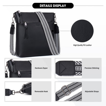 Roulens Trendy Crossbody Bag for Women,Lightweight Medium Crossbody Purse Soft Leather Women's Shoulder Handbags with Adjustable Wide Strap