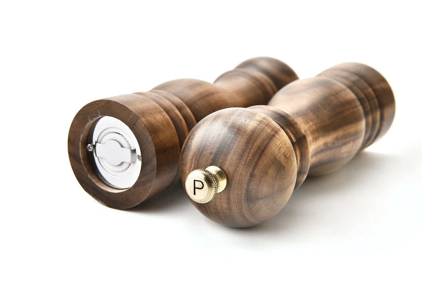 BILL.F Pepper Grinder,Wood Salt and Pepper Grinder Mills Sets, Acacia Wood Manual Salt Grinder Refillable Pepper Mill Sets with Adjustable Ceramic Grinding Rotor - 7 Inch-Set of 2