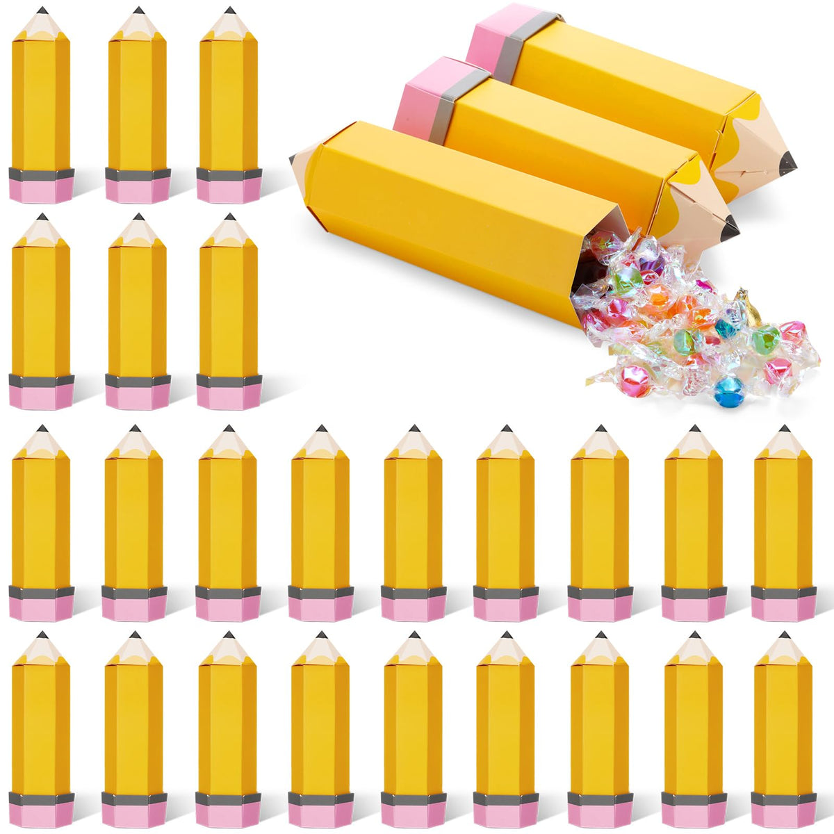 Feifeiya 24 Pcs Pencil Appreciation Gift Boxes for Teacher's Day Paper Pencil Treat Candy Favor Boxes Bulk for Thanks Teacher Classroom Party Favor Supplies (Yellow)