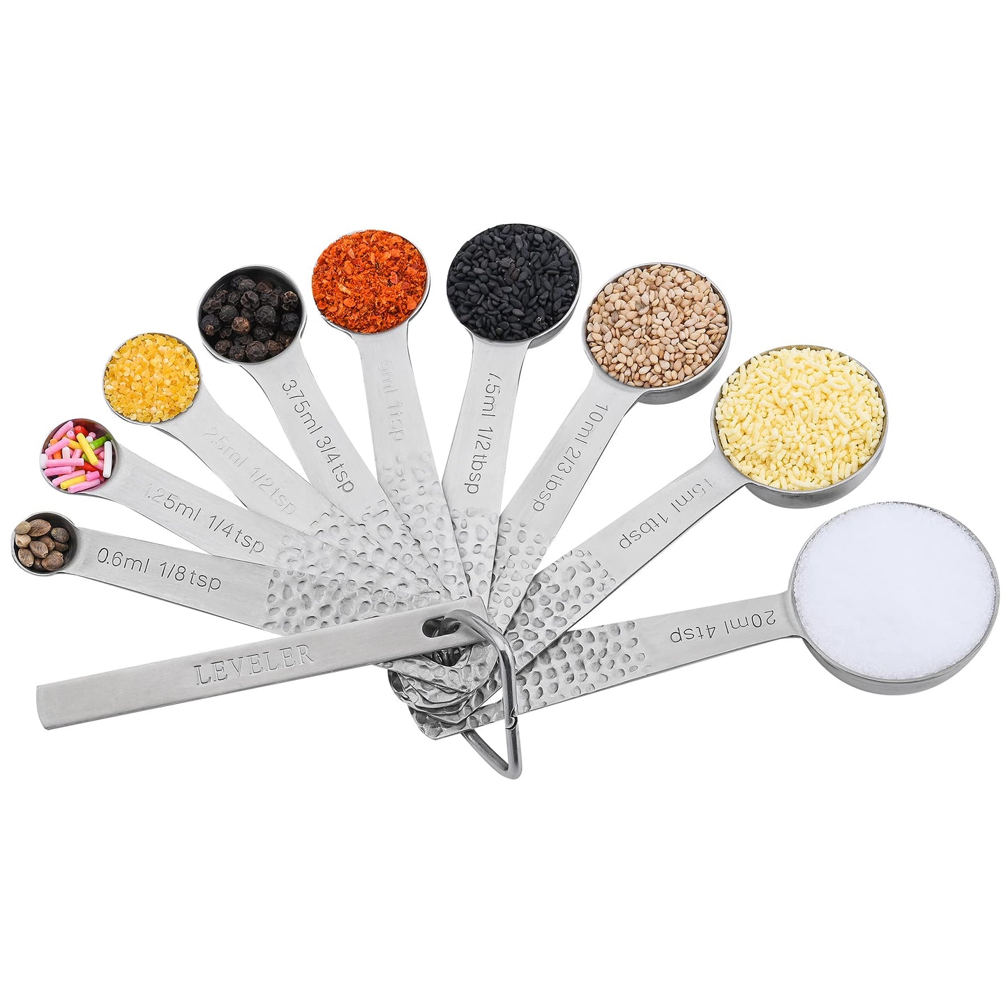 Smithcraft Measuring Spoons Set, 18/8 Stainless Steel Measuring Spoon Set 9 & Leveler, Metal Measuring Spoons for Baking, Kitchen Gadgets Measure Spoons, Measurement Spoons 1/8, 3/4, 4 tsp & 2/3 tbsp