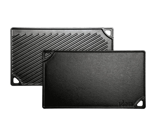 Lodge Reversible Cast Iron Grill/Griddle – 9.5 x 16.75 Inch Pre-Seasoned Cooking Surface – Flat & Ribbed Sides – Use on Stove, Grill, or Campfire – Made in the USA – Heavy-Duty, Black