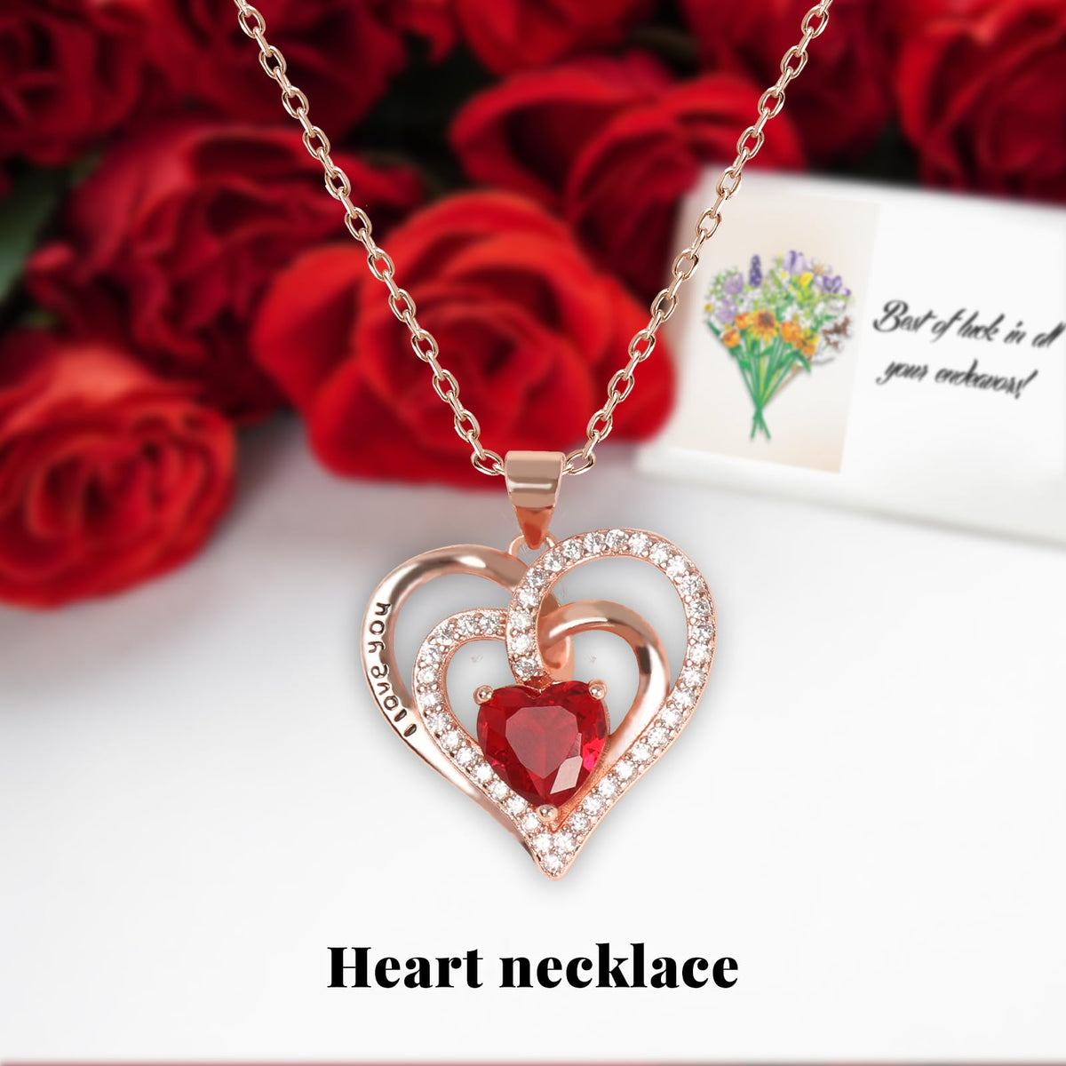 Joniuuca Preserved Real Red Rose Gift Box with Heart Necklace - Eternal Flower Gift for Mothers Day, Girlfriend, Wife, Mom on Valentine's Day, Birthday, Christmas, Anniversary, Thanksgiving(Golden)