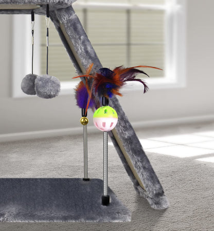 TWDEPART Small Cat Tree for Indoor Cats, Activity Centre Climbing Tree with Scratching Board and Playful Toy Balls, Grey