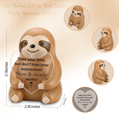 Sloth Figurine Inspirational Desk Decor, Positive Resin Sculpture Gift for Women Men, Inspirational Desk Buddy Office Décor Keepsake for Coworker Friend Student Birthday Graduation Christmas ES007