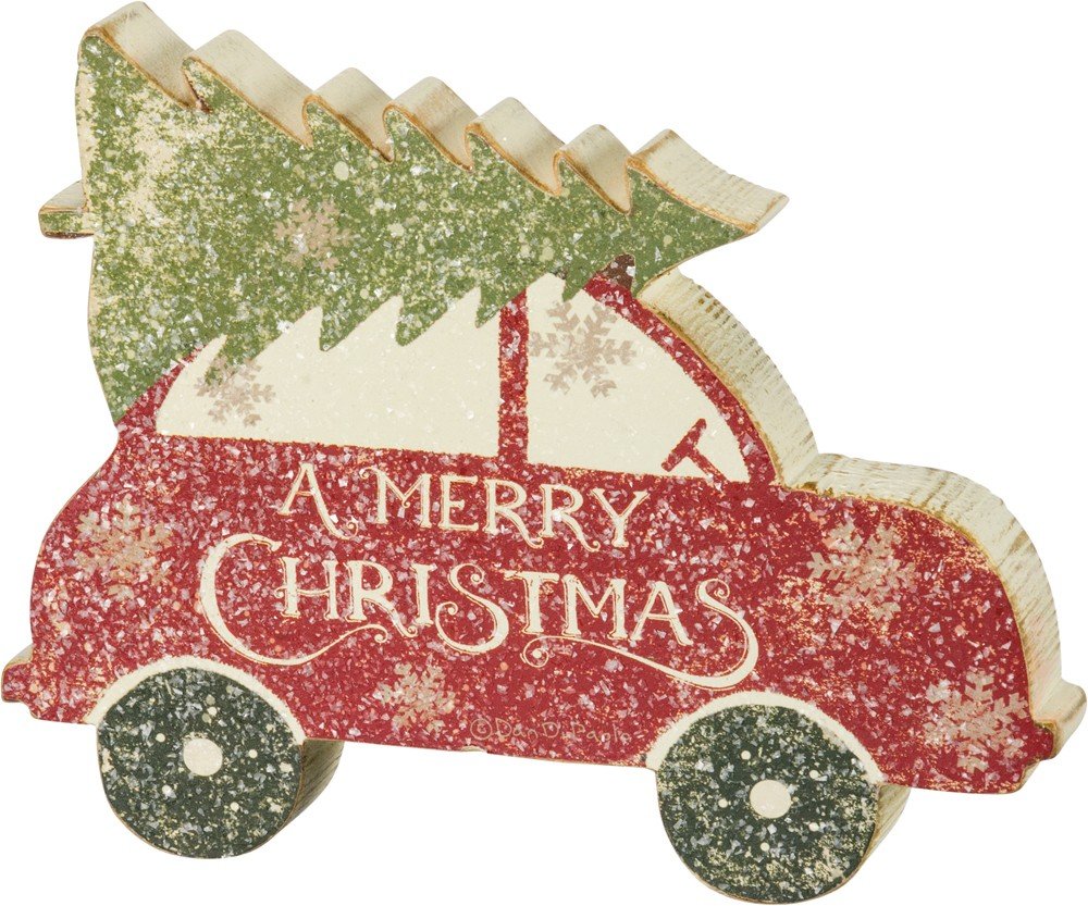 Primitives by Kathy Rustic Car with Tree Chunky Sitter Christmas Sign