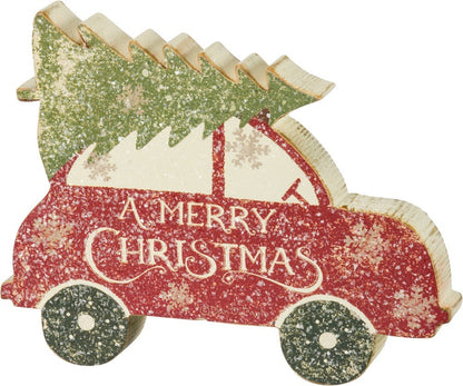 Primitives by Kathy Rustic Car with Tree Chunky Sitter Christmas Sign