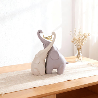 DOVDOV Gray Couple Elephant Statue, Modern Art Love Elephant Decor, Heart-Shaped Elephant Sculpture Suitable for Living Room, Bedroom, Office, Bookshelf, and Tabletop Decoration.(D)