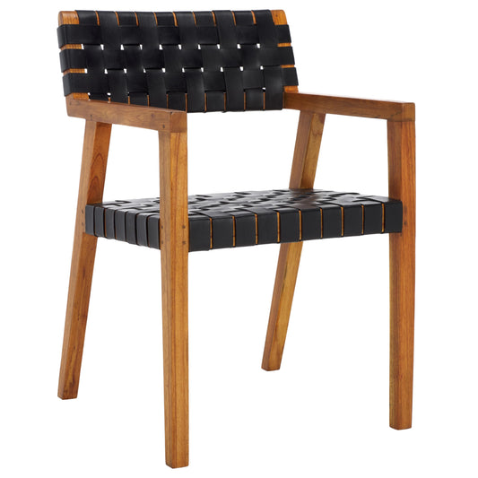 SAFAVIEH Home Collection Cire Black Faux Leather/Natural Solid Wood Dining Chair